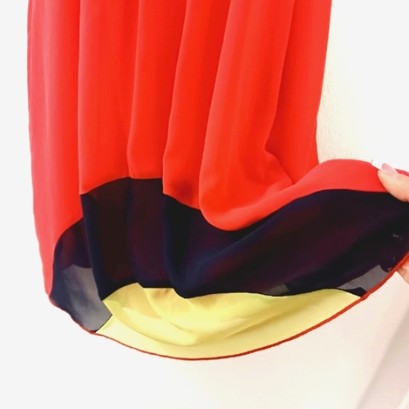 ENFOCUS Studio RED ORANGE Flowy Dress Sz 10 Sleeveless Color block Cocktail - Picture 7 of 9